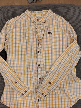 Columbia Yellow and White Plaid Long-Sleeve Button-Down Shirt
